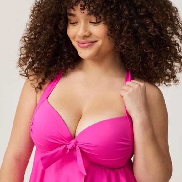 TORRID Wireless Babydoll Tie-Front Tankini Top Pink New - Picture 2 of 4